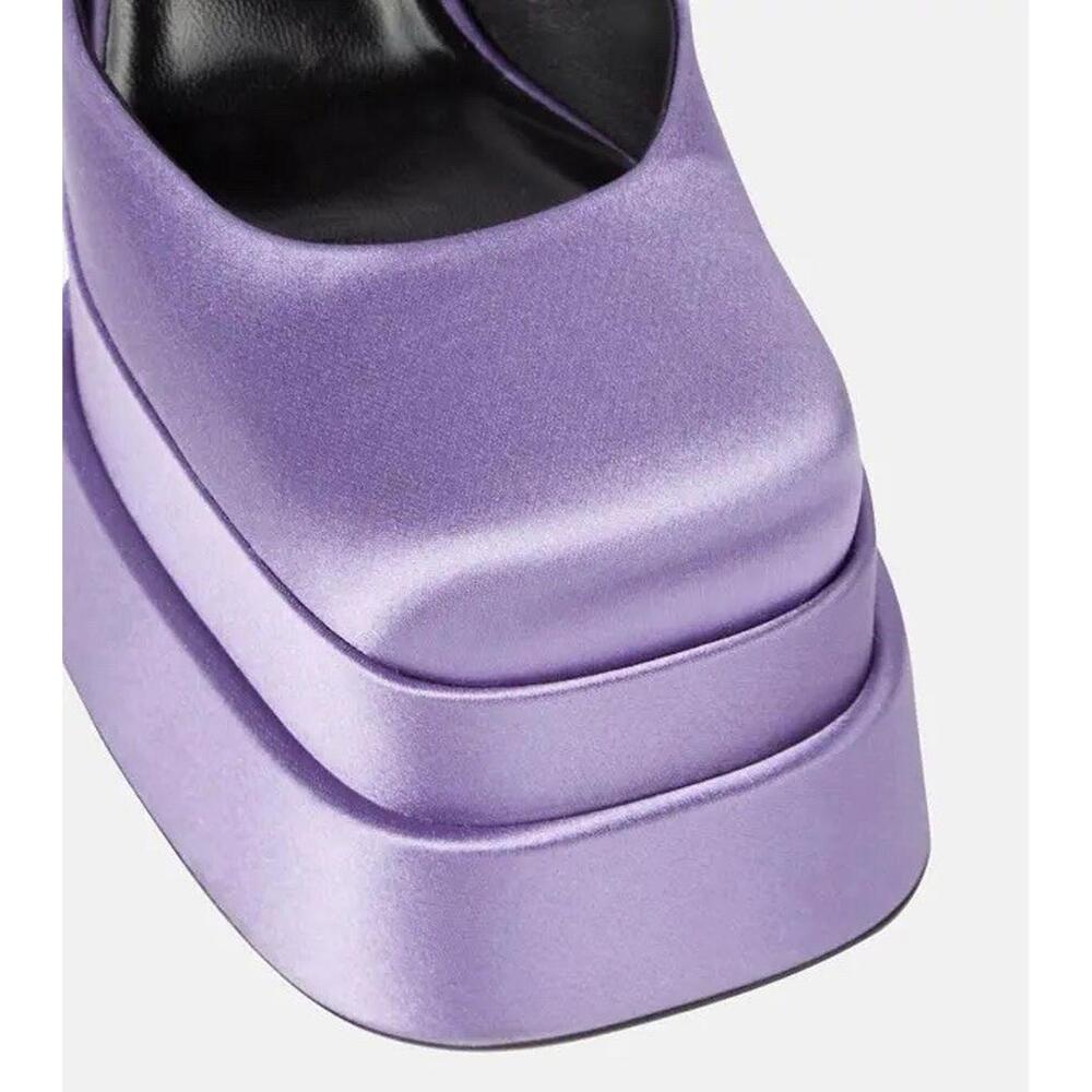 NIB Versace Medusa Aevitas Orchid Purple Satin Crystal Platform Pumps 40.5 $1575 - Picture 2 of 9